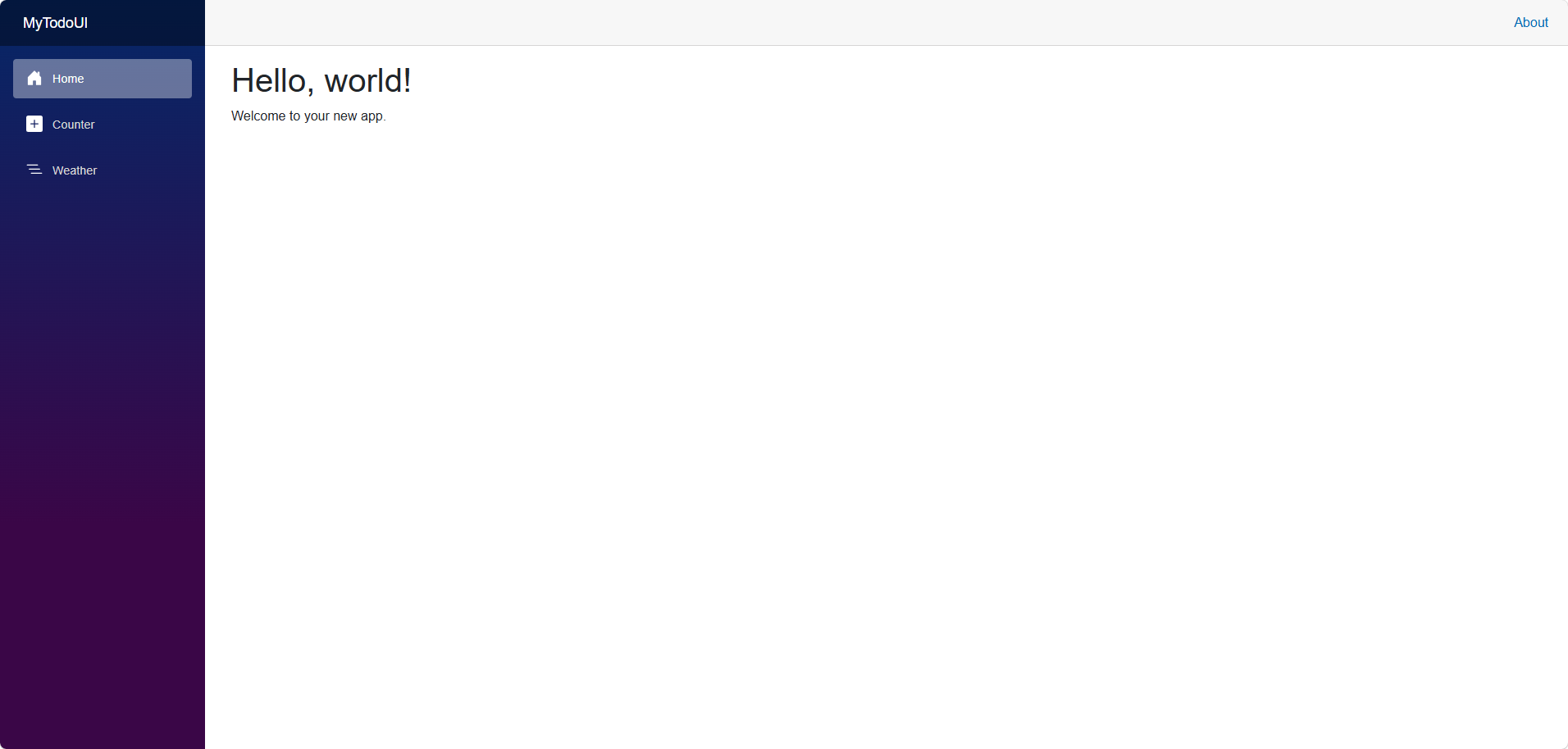 Blazor Server 应用程序默认模板首页展示图。